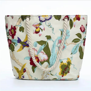 Women Floral Shoulder Bags Casual Beach Holiday Bags Cotton Tote Shopping Bags