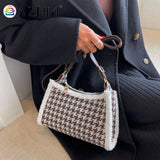 Women Retro Checkered Shoulder Bag Small Square Bag Vintage Phone Bag