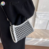 Women Retro Checkered Shoulder Bag Small Square Bag Vintage Phone Bag