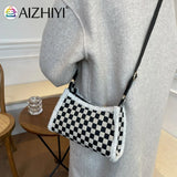 Women Retro Checkered Shoulder Bag Small Square Bag Vintage Phone Bag