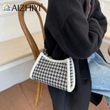 Women Retro Checkered Shoulder Bag Small Square Bag Vintage Phone Bag