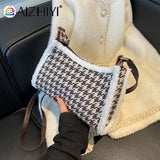 Women Retro Checkered Shoulder Bag Small Square Bag Vintage Phone Bag