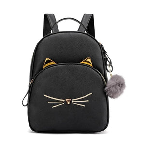 Cat Print PU Leather School Backpack for Girls