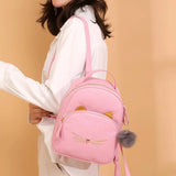 Cat Print PU Leather School Backpack for Girls