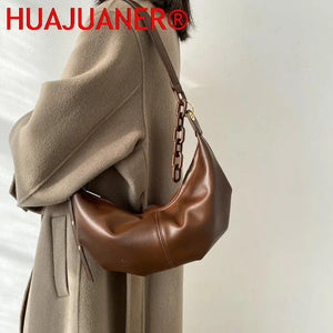 Soft Leather Handbags Vintage Crossbody Bags Solid Chains Shoulder Bags
