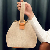 Women Straw Bucket Bag Rattan Handbag Beach Bohemia Tote Vacation Shopper