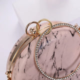 Women Round Evening Bag PU Leather Handbag Clutches Chain Shoulder Bags