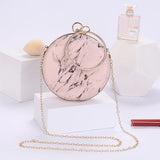Women Round Evening Bag PU Leather Handbag Clutches Chain Shoulder Bags
