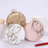 Women Round Evening Bag PU Leather Handbag Clutches Chain Shoulder Bags