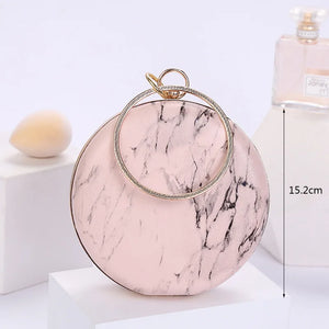 Women Round Evening Bag PU Leather Handbag Clutches Chain Shoulder Bags