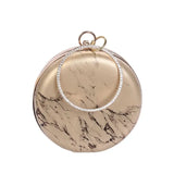 Women Round Evening Bag PU Leather Handbag Clutches Chain Shoulder Bags