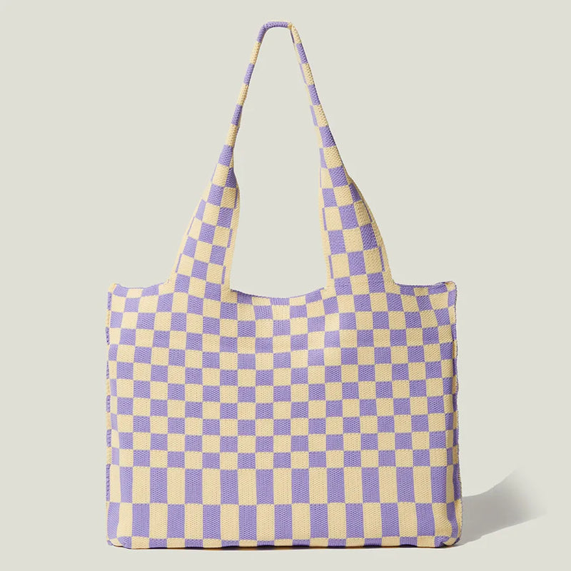 Women's Shoulder Bag Knitted Handbag Checkered Bags