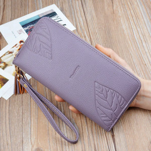 Leaf Print PU Leather Women's Wallet: Large Capacity Bag