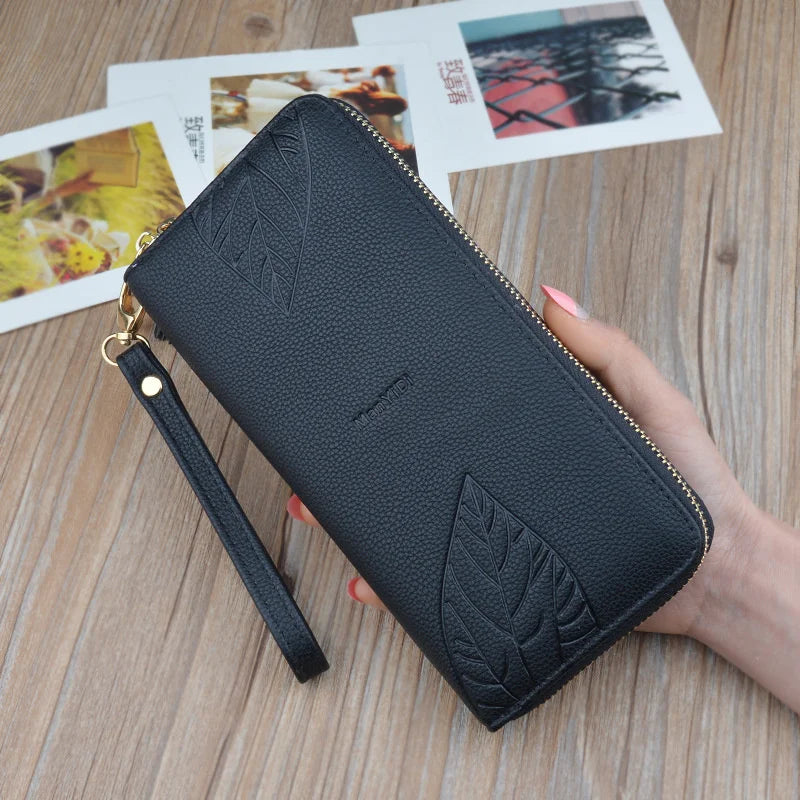 Leaf Print PU Leather Women's Wallet: Large Capacity Bag