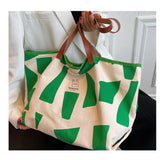 Autumn Geometric Pattern Canvas Tote Shoulder Bag for Women