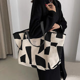 Autumn Geometric Pattern Canvas Tote Shoulder Bag for Women