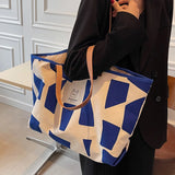 Autumn Geometric Pattern Canvas Tote Shoulder Bag for Women