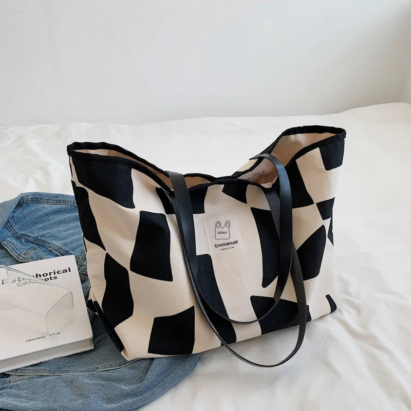 Autumn Geometric Pattern Canvas Tote Shoulder Bag for Women