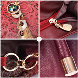 Hollow Out Handbag Floral Print Shoulder Bag PU Leather Tote Bag