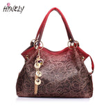 Hollow Out Handbag Floral Print Shoulder Bag PU Leather Tote Bag