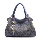 Hollow Out Handbag Floral Print Shoulder Bag PU Leather Tote Bag