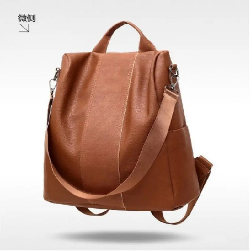Vintage Leather Ladies' Anti-Theft Backpack & Shoulder Bag