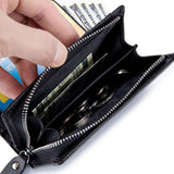 Men's Cow Leather Zipper Wallet RFID Blocking Short Wallet
