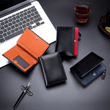 Men's Cow Leather Zipper Wallet RFID Blocking Short Wallet
