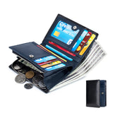 Men's Cow Leather Zipper Wallet RFID Blocking Short Wallet