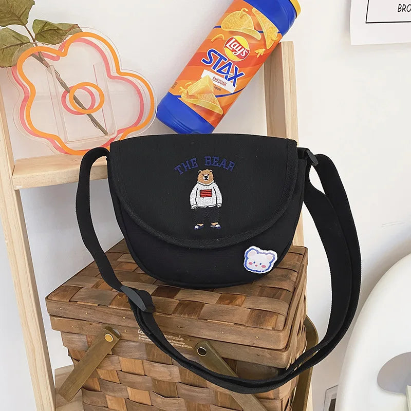 Canvas Print Bear Messenger Bag for Girls