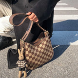 2023 Fashion Ladies Shoulder Bag Retro Plaid Saddle Bag