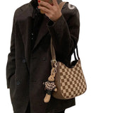 2023 Fashion Ladies Shoulder Bag Retro Plaid Saddle Bag