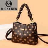 2023 Women Cowhide Leather Handbag 3 Layers Shoulder Crossbody Sac