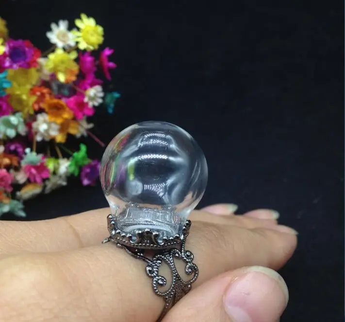 20 Sets 20*15mm Glass Globe Ring Flower Tray Finding Set
