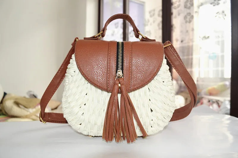 Beach Casual Straw Bag with Tassel Pendant for Women A2311