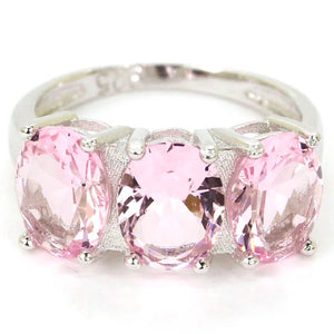 Pink Morganite Kunzite Smokey Quartz 925 Sterling Silver Ring