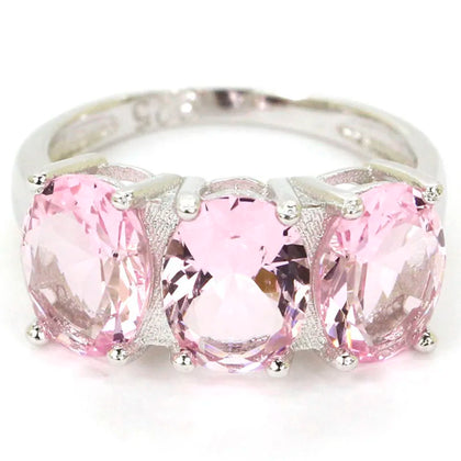 Pink Morganite Kunzite Smokey Quartz 925 Sterling Silver Ring