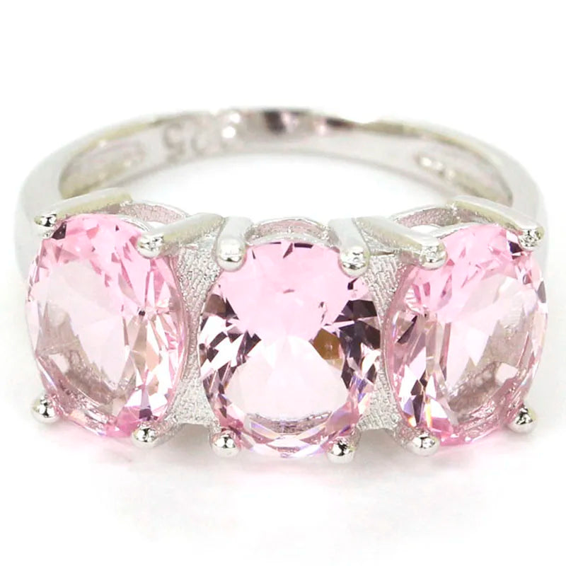 Pink Morganite Kunzite Smokey Quartz 925 Sterling Silver Ring