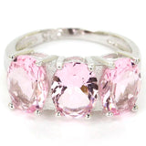 Pink Morganite Kunzite Smokey Quartz 925 Sterling Silver Ring