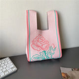 21*33cm Women Knitting Rose Style Handbag Girls Student Bags