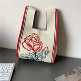 21*33cm Women Knitting Rose Style Handbag Girls Student Bags
