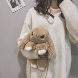Cute Bunny Rabbit Women Shoulder Bag Crossbody Faux Fur Messenger Purse