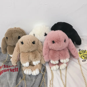 Cute Bunny Rabbit Women Shoulder Bag Crossbody Faux Fur Messenger Purse