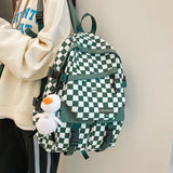 Nylon Plaid Backpack School Bag for Girls Student Travel Lady Student