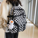 Nylon Plaid Backpack School Bag for Girls Student Travel Lady Student