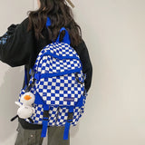 Nylon Plaid Backpack School Bag for Girls Student Travel Lady Student