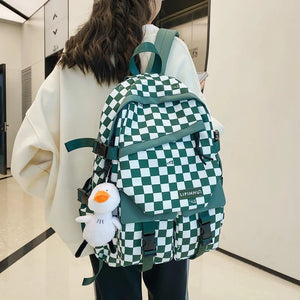 Nylon Plaid Backpack School Bag for Girls Student Travel Lady Student