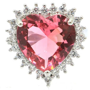 Gorgeous Big Heart Shape Pink Morganite CZ Ladies Silver Rings