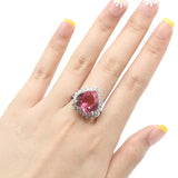 Gorgeous Big Heart Shape Pink Morganite CZ Ladies Silver Rings
