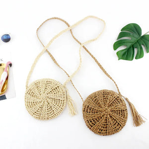 Small Straw Coin Purse Bag with Tassel, Weave Design, Casual Style